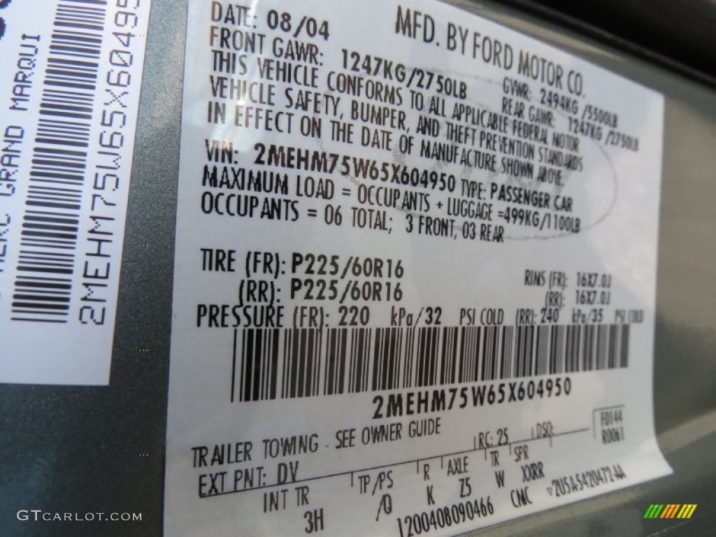 2005 Mercury Grand Marquis Ultimate Edition Color Code Photos