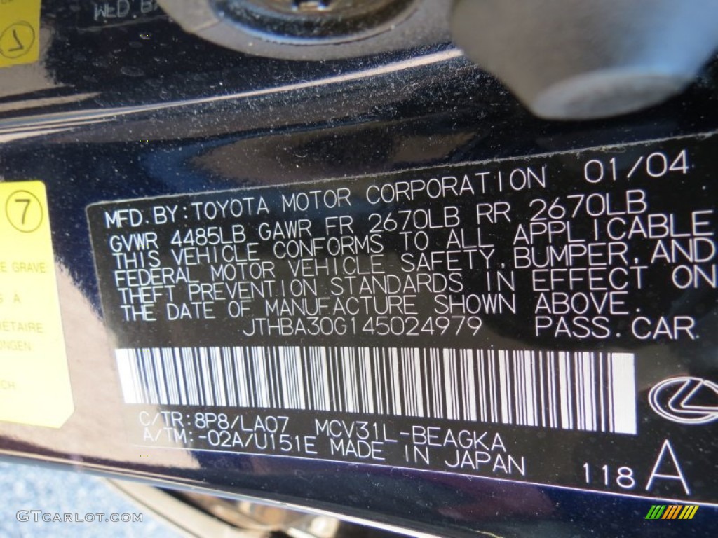 2004 ES Color Code 8P8 for Blue Onyx Pearl Photo #68213700
