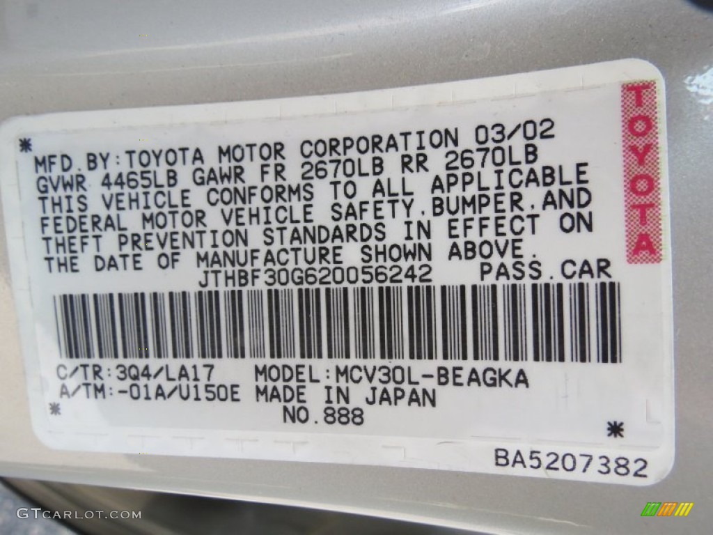 2002 ES Color Code 3Q4 for Alabaster Metallic Photo #68217570