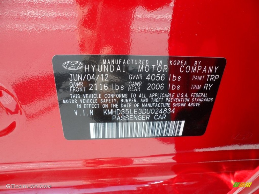 2013 Elantra Color Code TRP for Volcanic Red Photo #68220526