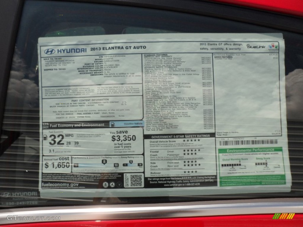 2013 Hyundai Elantra GT Window Sticker Photo #68220529