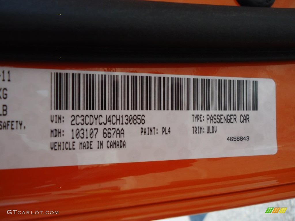 2012 Challenger Color Code PL4 for Header Orange Photo #68225662