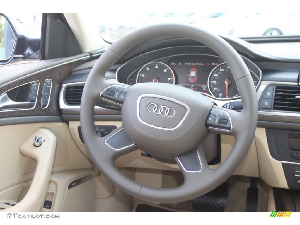 2013 Audi A6 3.0T quattro Sedan Velvet Beige Steering Wheel Photo #68238319