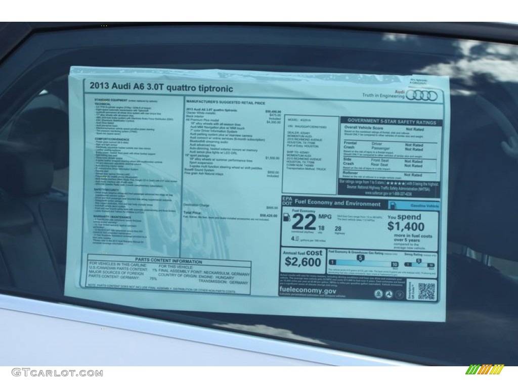 2013 Audi A6 3.0T quattro Sedan Window Sticker Photo #68238922
