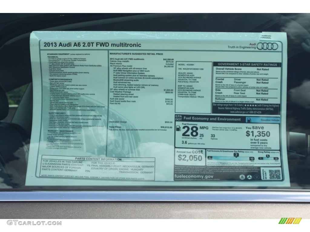2013 Audi A6 2.0T Sedan Window Sticker Photo #68239480