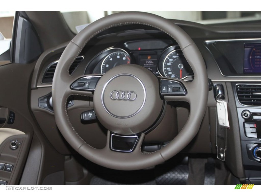 2013 Audi A5 2.0T quattro Cabriolet Velvet Beige/Moor Brown Steering Wheel Photo #68242918