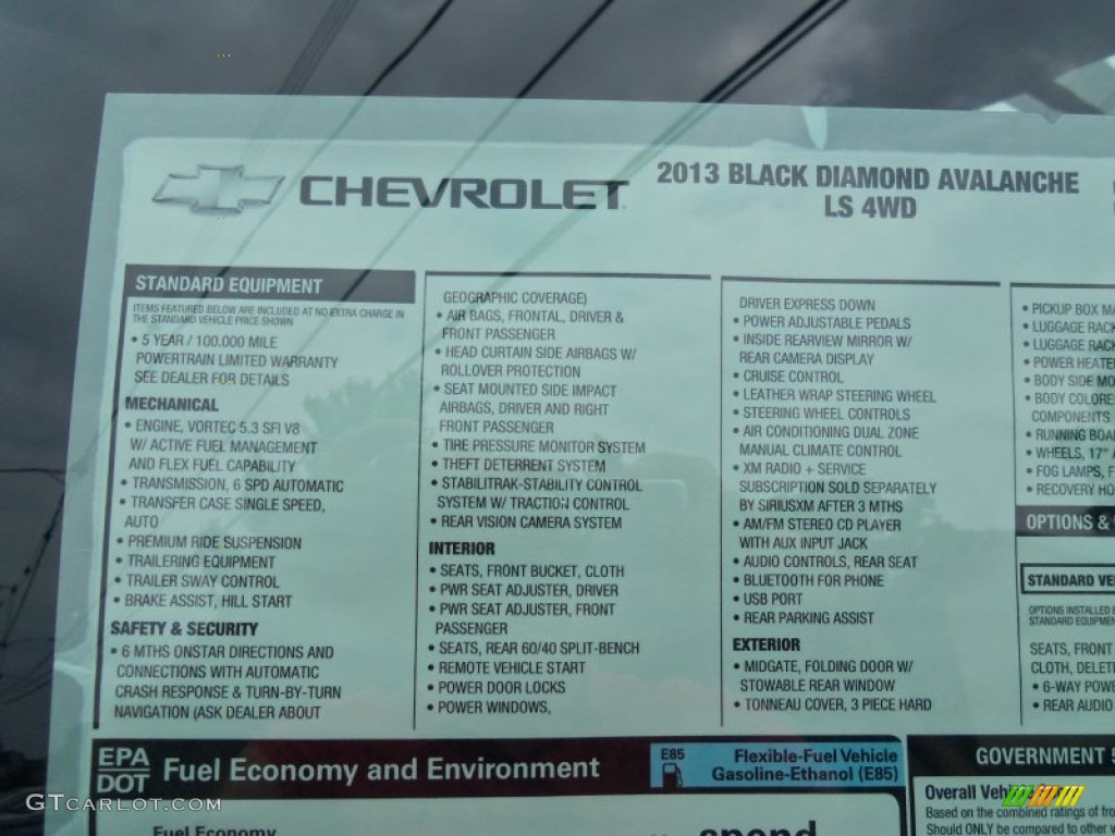 2013 Chevrolet Avalanche LS 4x4 Black Diamond Edition Window Sticker Photo #68245414