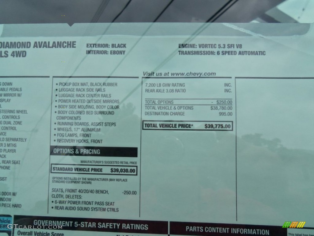2013 Chevrolet Avalanche LS 4x4 Black Diamond Edition Window Sticker Photo #68245420