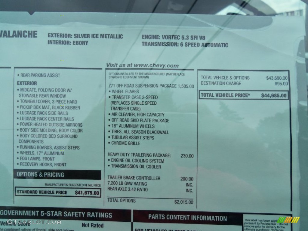 2013 Chevrolet Avalanche LT 4x4 Black Diamond Edition Window Sticker Photo #68245882