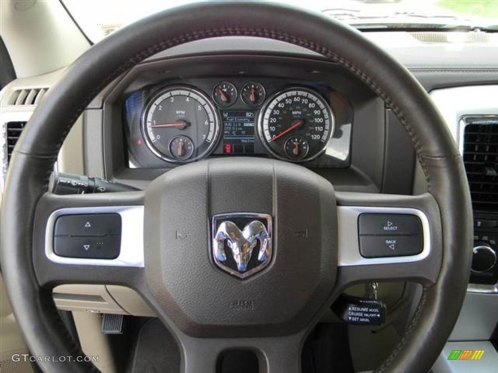 2011 Dodge Ram 1500 Laramie Crew Cab 4x4 Light Pebble Beige/Bark Brown Steering Wheel Photo #68246074