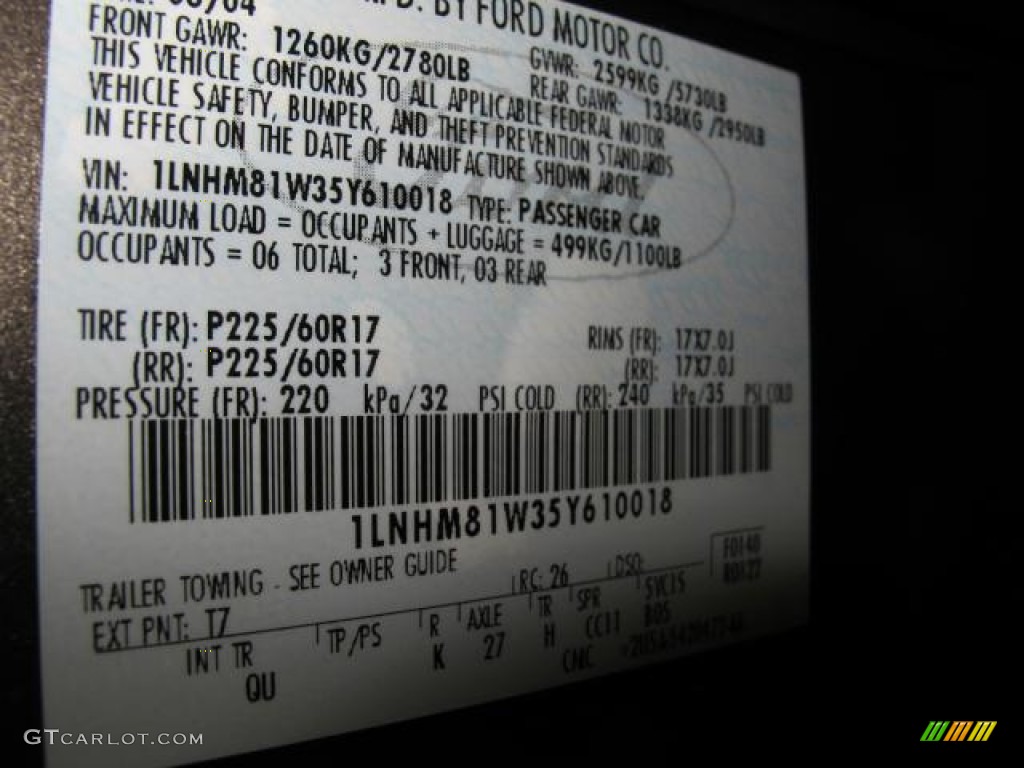 2005 Town Car Color Code T7 for Charcoal Beige Metallic Photo #68249941