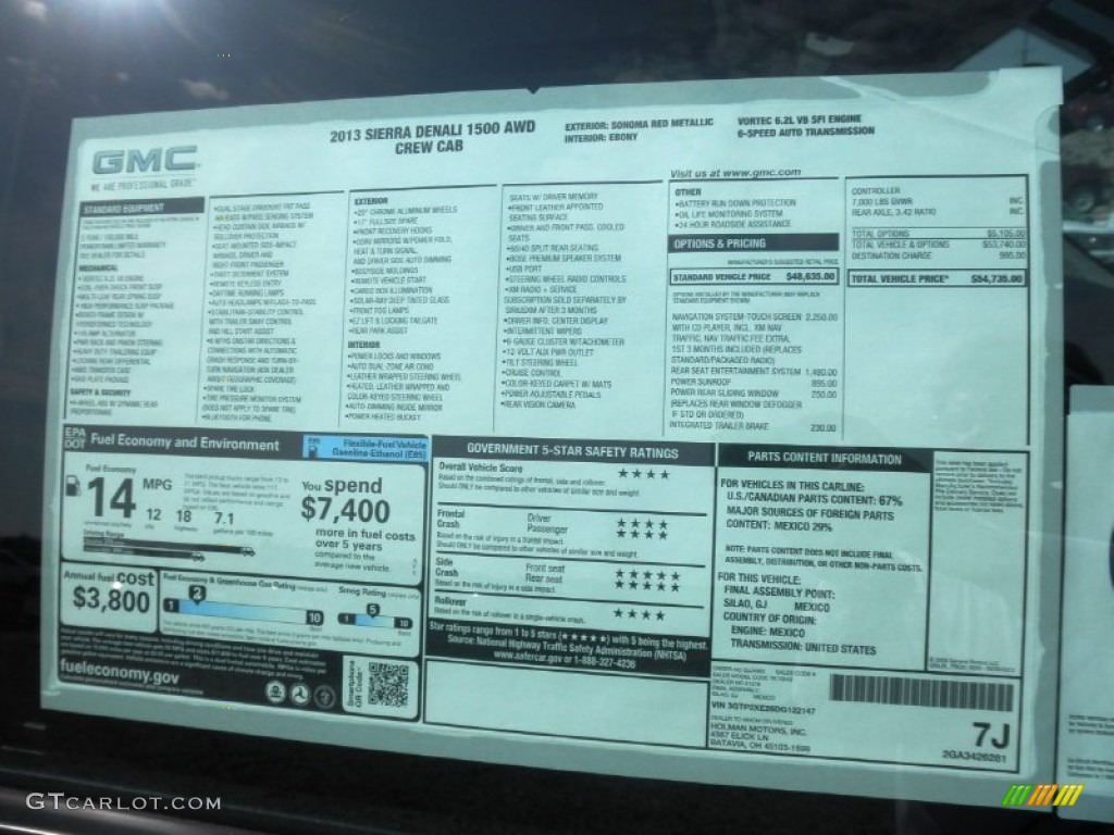2013 GMC Sierra 1500 Denali Crew Cab AWD Window Sticker Photo #68252848