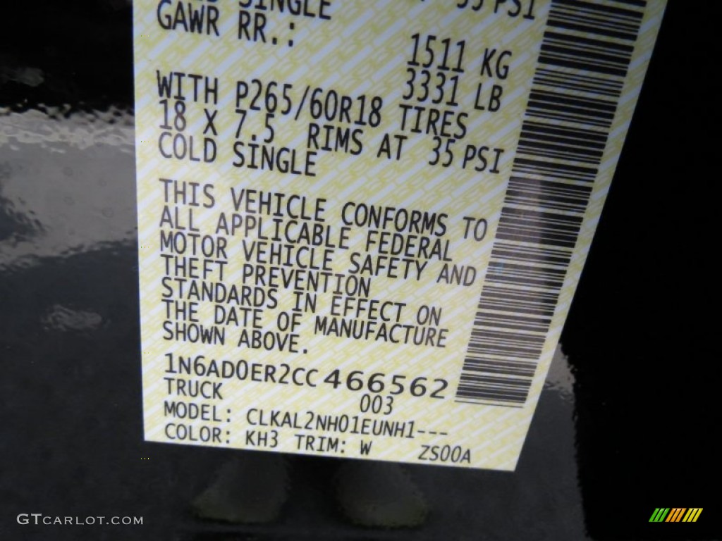 2012 Nissan Frontier SV Sport Appearance Crew Cab Color Code Photos