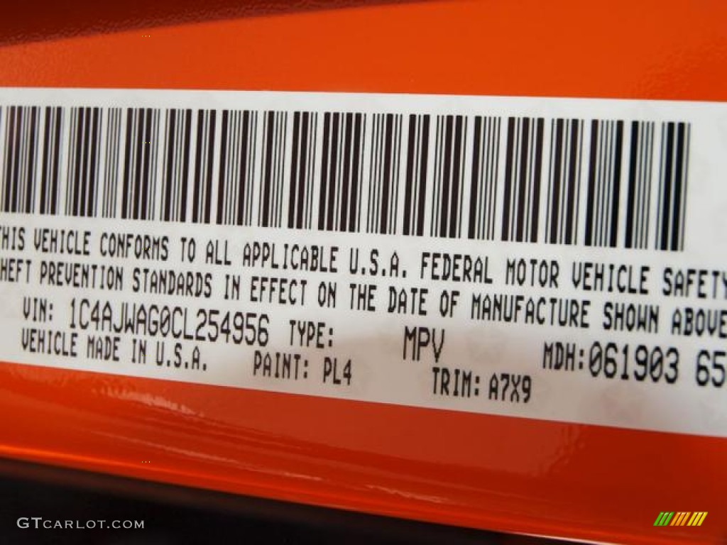 2012 Wrangler Color Code PL4 for Crush Orange Photo #68253571