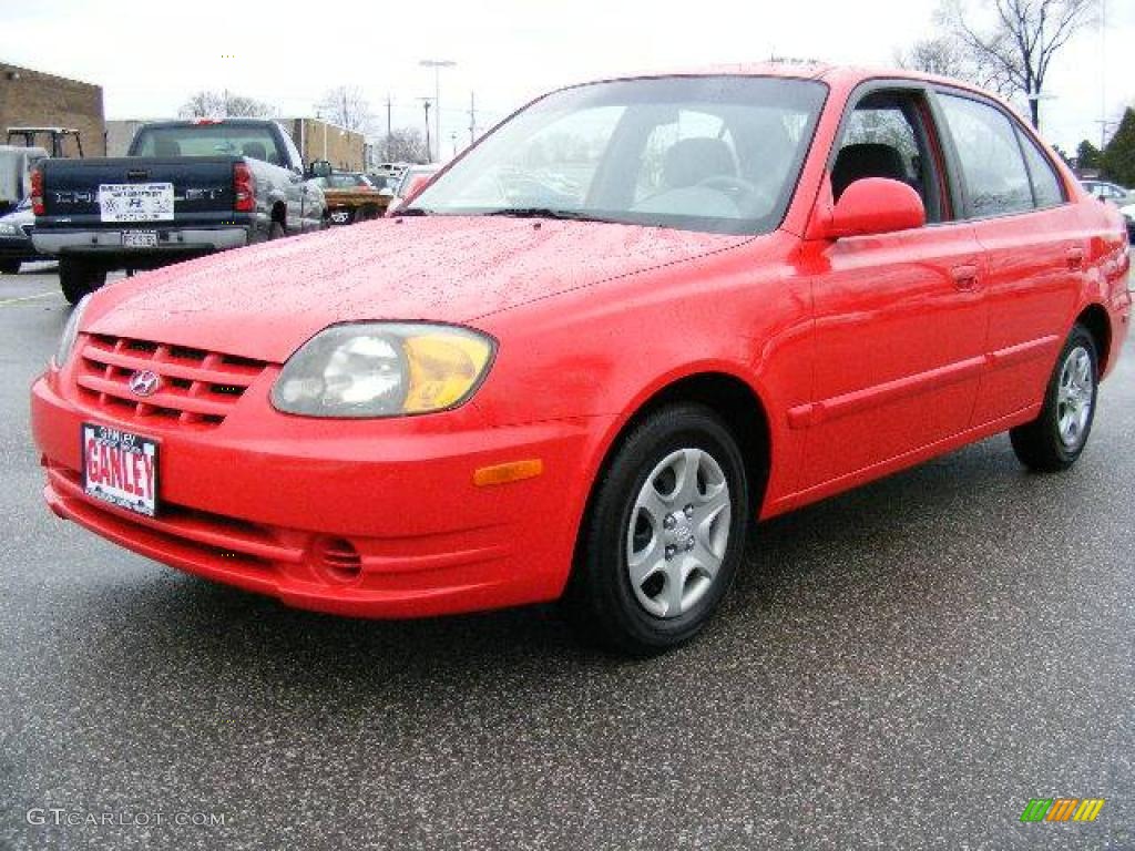 2003 Accent GL Sedan - Retro Red / Gray photo #1