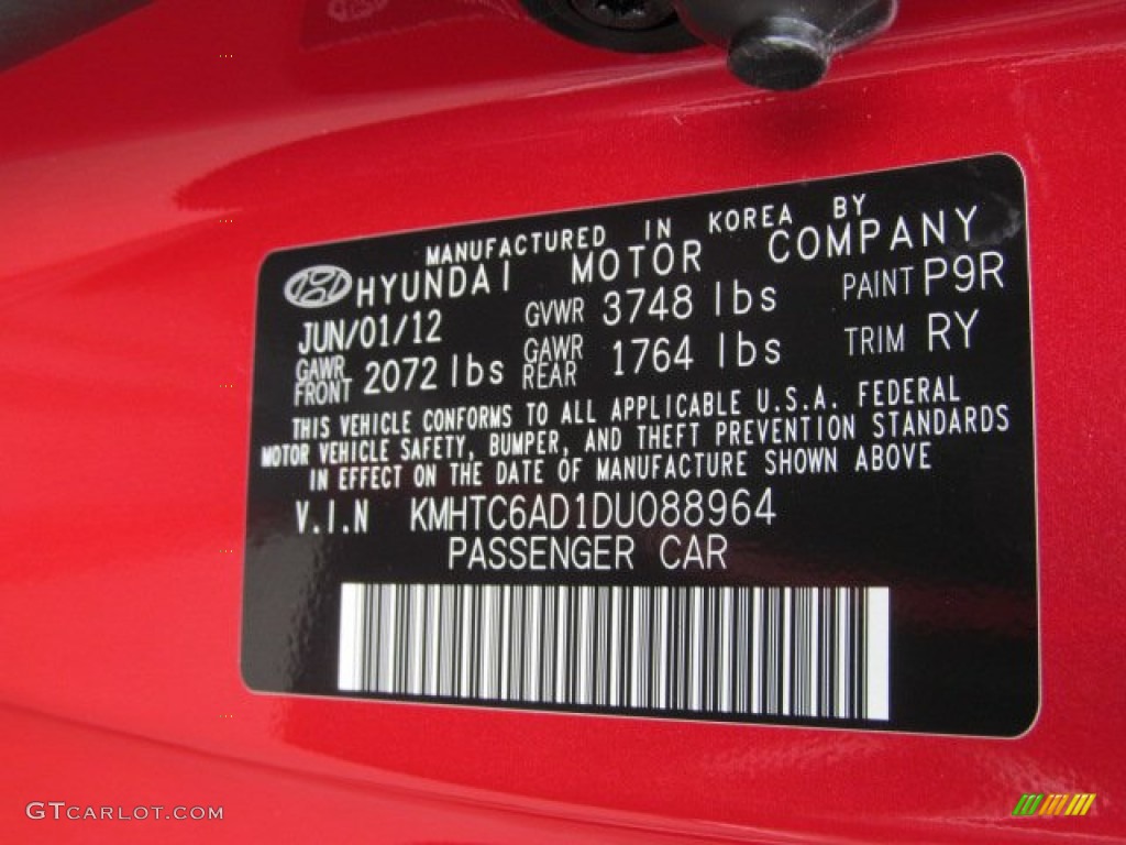 2013 Veloster Color Code P9R for Boston Red Photo #68275784