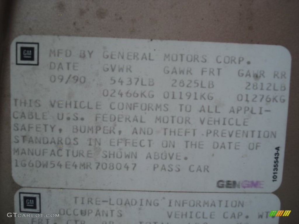 1991 Cadillac Brougham Standard Brougham Model Info Tag Photos