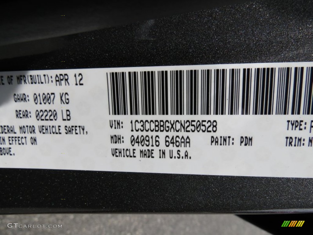 2012 Chrysler 200 S Sedan Color Code Photos