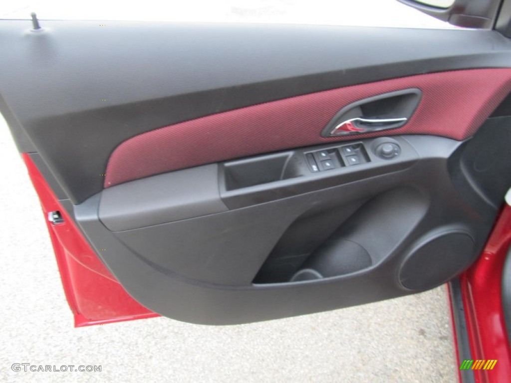 2012 Chevrolet Cruze LT Jet Black/Sport Red Door Panel Photo #68294918