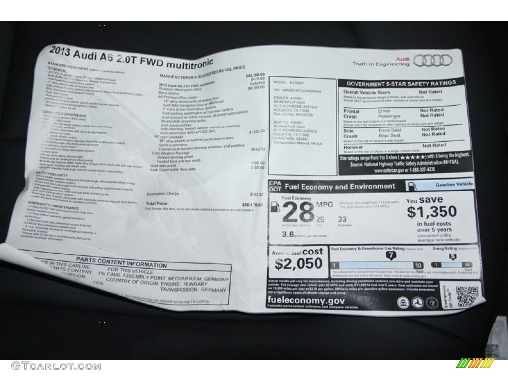 2013 Audi A6 2.0T Sedan Window Sticker Photo #68301530