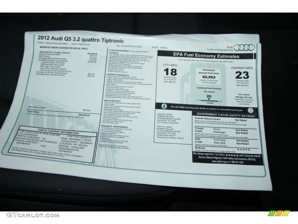 2012 Audi Q5 3.2 FSI quattro Window Sticker Photo #68303033