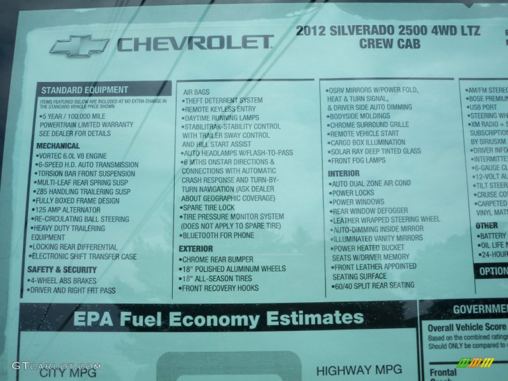 2012 Chevrolet Silverado 2500HD LTZ Crew Cab 4x4 Window Sticker Photo #68303867