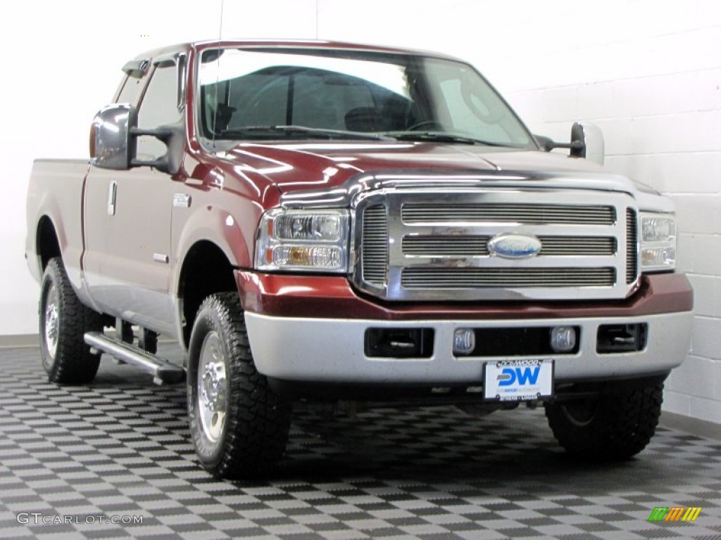 2005 F250 Super Duty XLT SuperCab 4x4 - Dark Toreador Red Metallic / Medium Flint photo #1