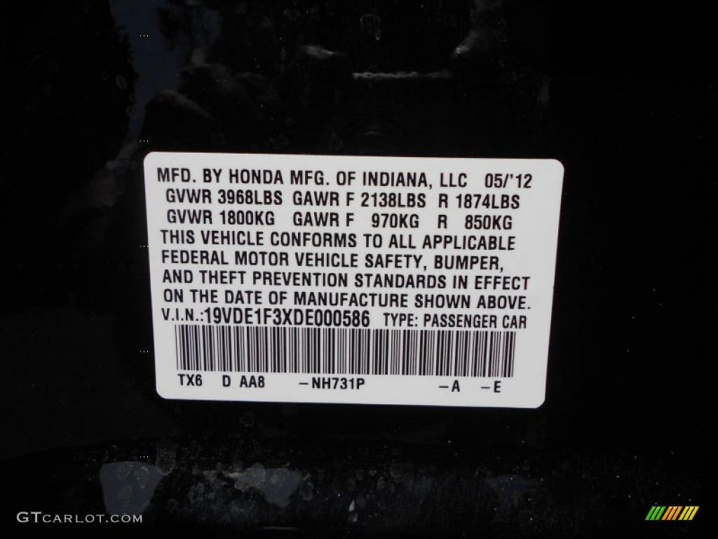 2013 ILX Color Code NH731P for Crystal Black Pearl Photo #68320634