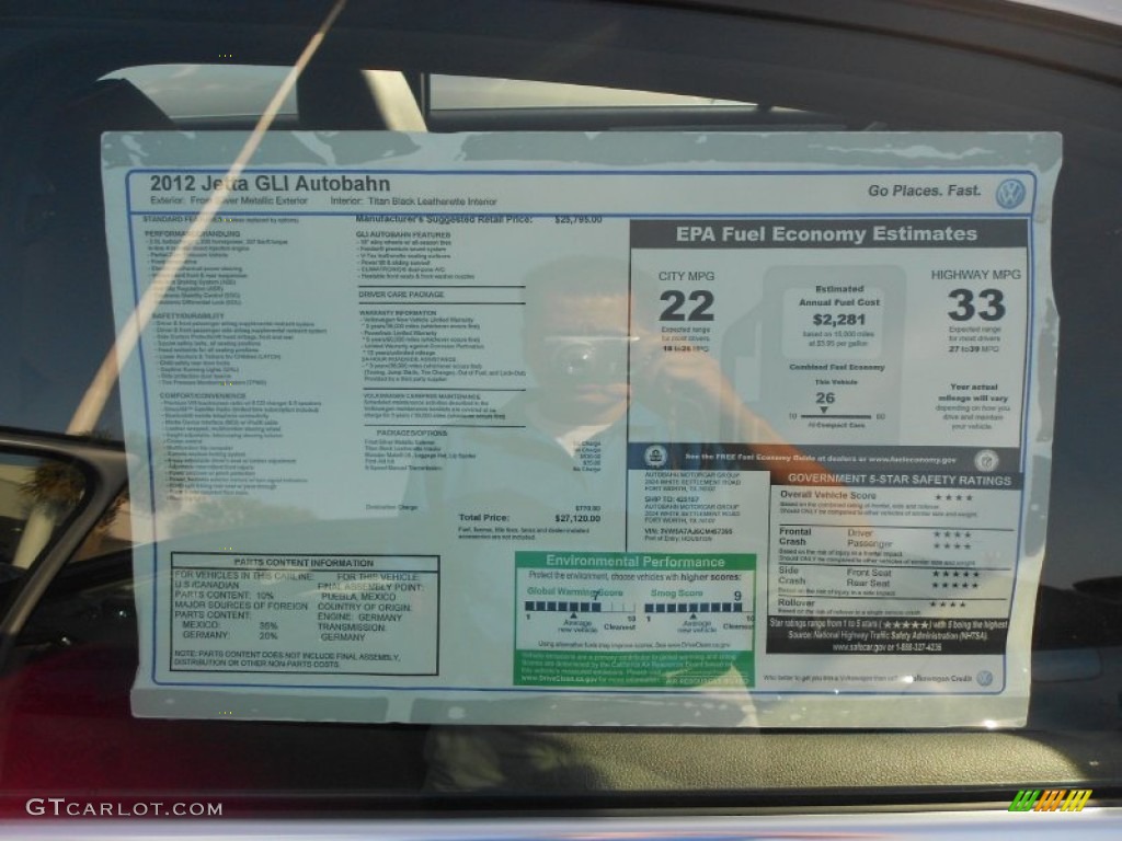2012 Volkswagen Jetta GLI Autobahn Window Sticker Photo #68320790