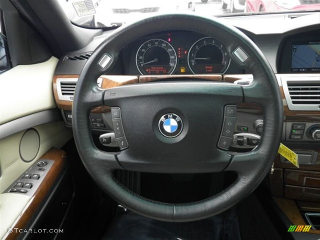 2006 BMW 7 Series 750Li Sedan Black/Cream Beige Steering Wheel Photo #68323313