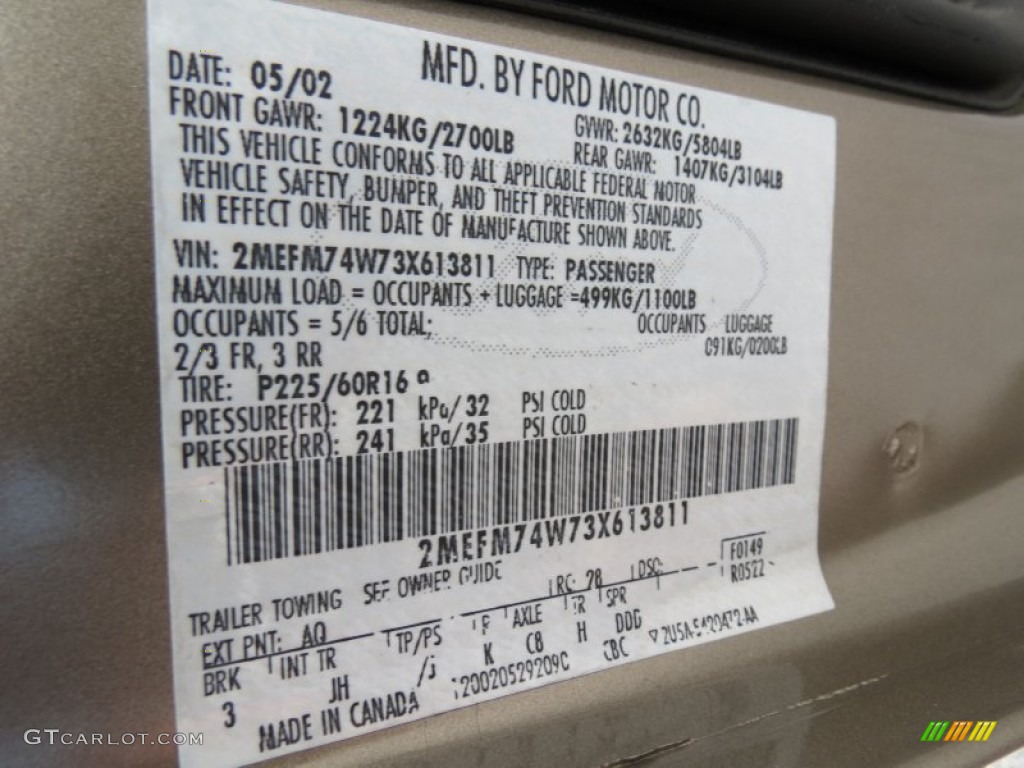 2003 Grand Marquis Color Code AQ for Arizona Beige Metallic Photo #68330135
