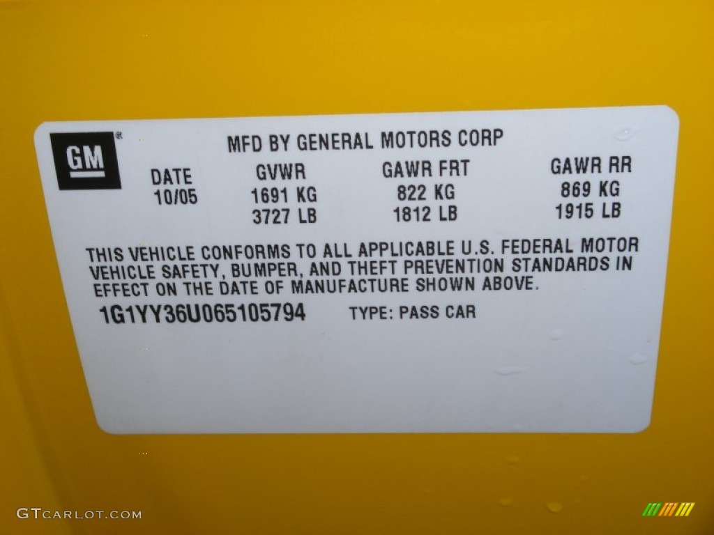 2006 Chevrolet Corvette Convertible Info Tag Photo #68347777