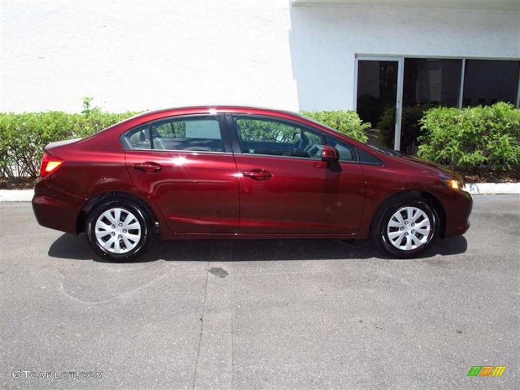 2012 Civic LX Sedan - Crimson Pearl / Beige photo #2