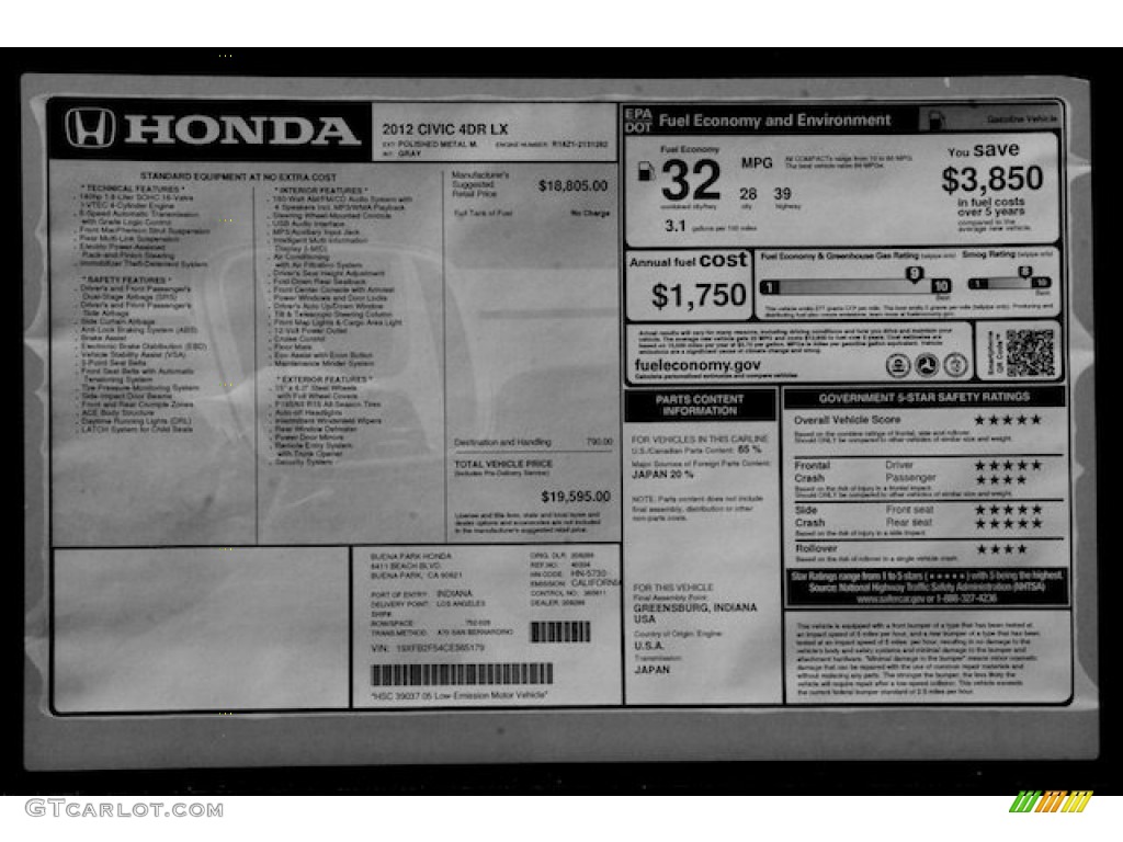 2012 Civic LX Sedan - Polished Metal Metallic / Gray photo #18