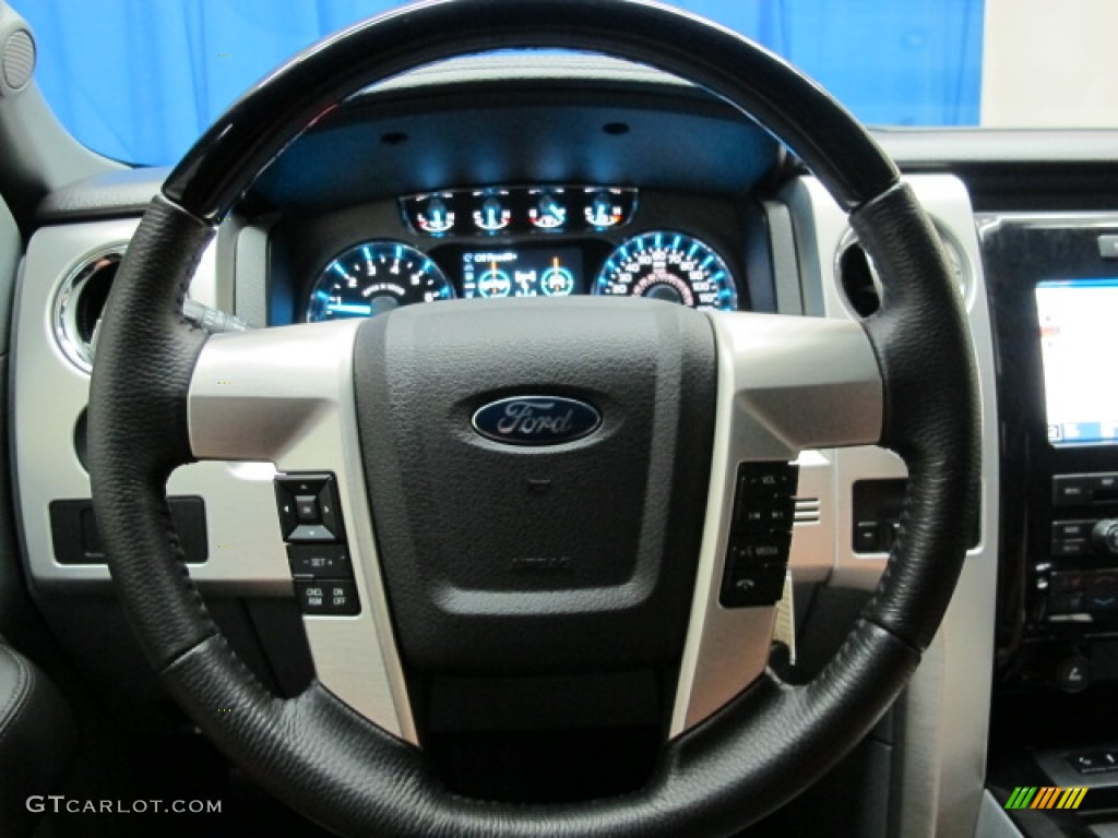 2012 Ford F150 Platinum SuperCrew 4x4 Platinum Steel Gray/Black Leather Steering Wheel Photo #68353800