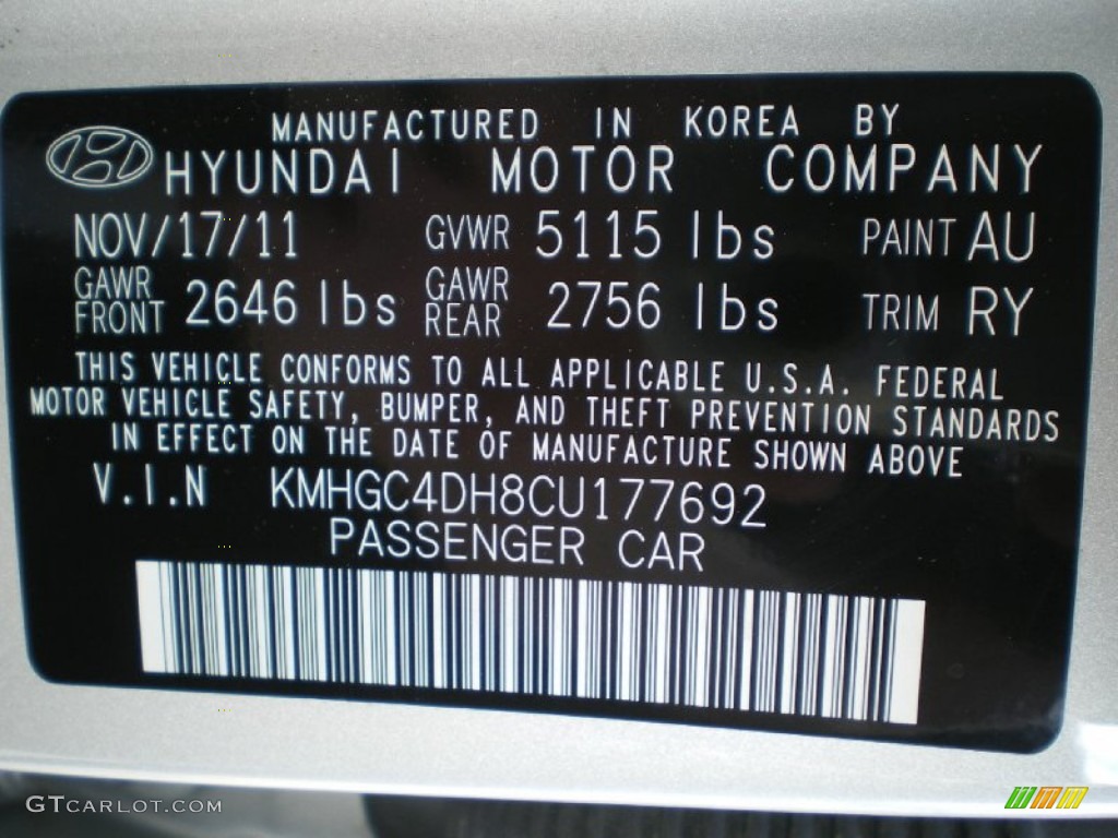 2012 Genesis Color Code AU for Platinum Silver Metallic Photo #68365468