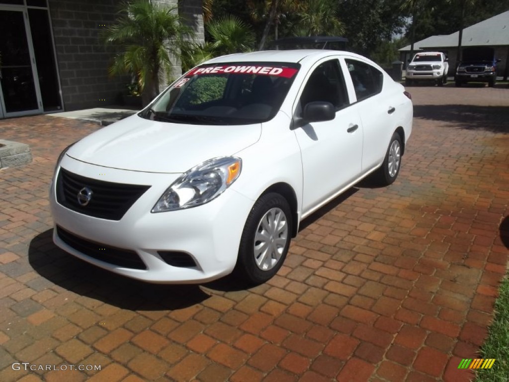 2012 Versa 1.6 S Sedan - Fresh Powder White / Charcoal photo #1