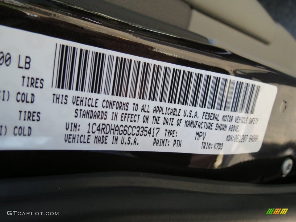 2012 Dodge Durango SXT Color Code Photos