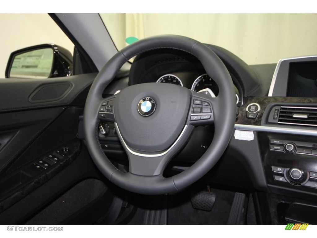2013 BMW 6 Series 640i Gran Coupe Black Steering Wheel Photo #68375304