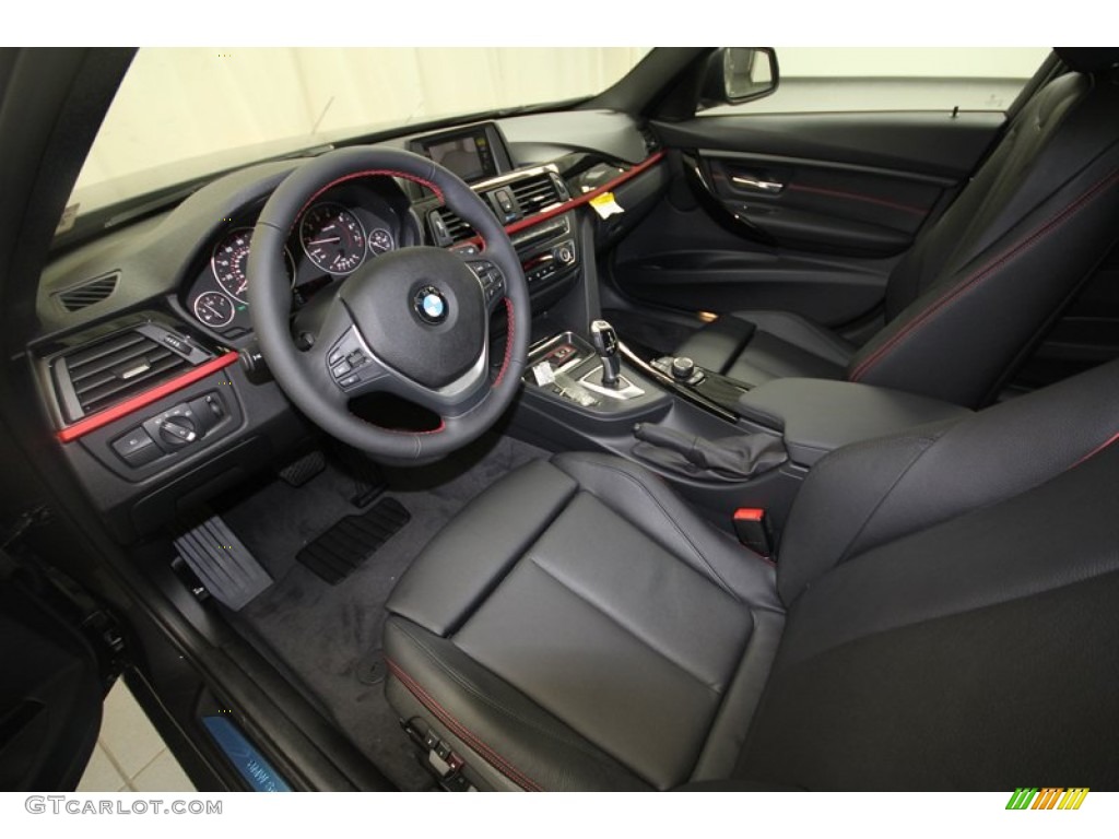 Black/Red Highlight Interior 2012 BMW 3 Series 328i Sedan Photo #68375634