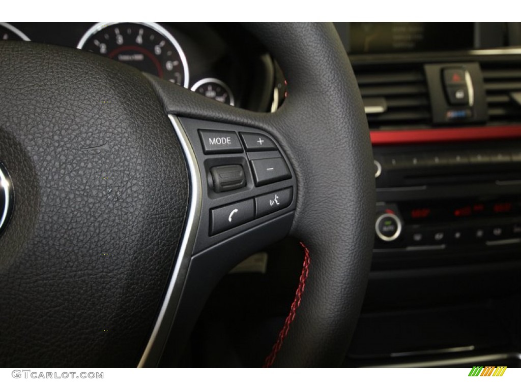 2012 BMW 3 Series 328i Sedan Black/Red Highlight Steering Wheel Photo #68376198