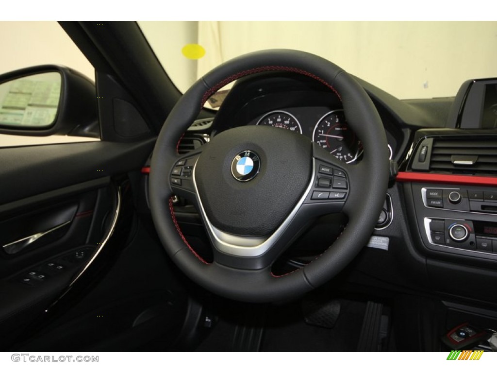 2012 BMW 3 Series 328i Sedan Black/Red Highlight Steering Wheel Photo #68376240