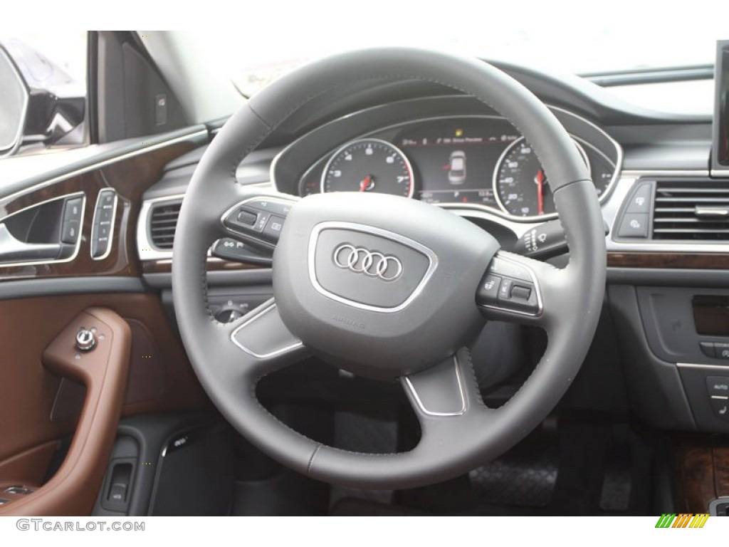 2013 Audi A6 3.0T quattro Sedan Nougat Brown Steering Wheel Photo #68377080