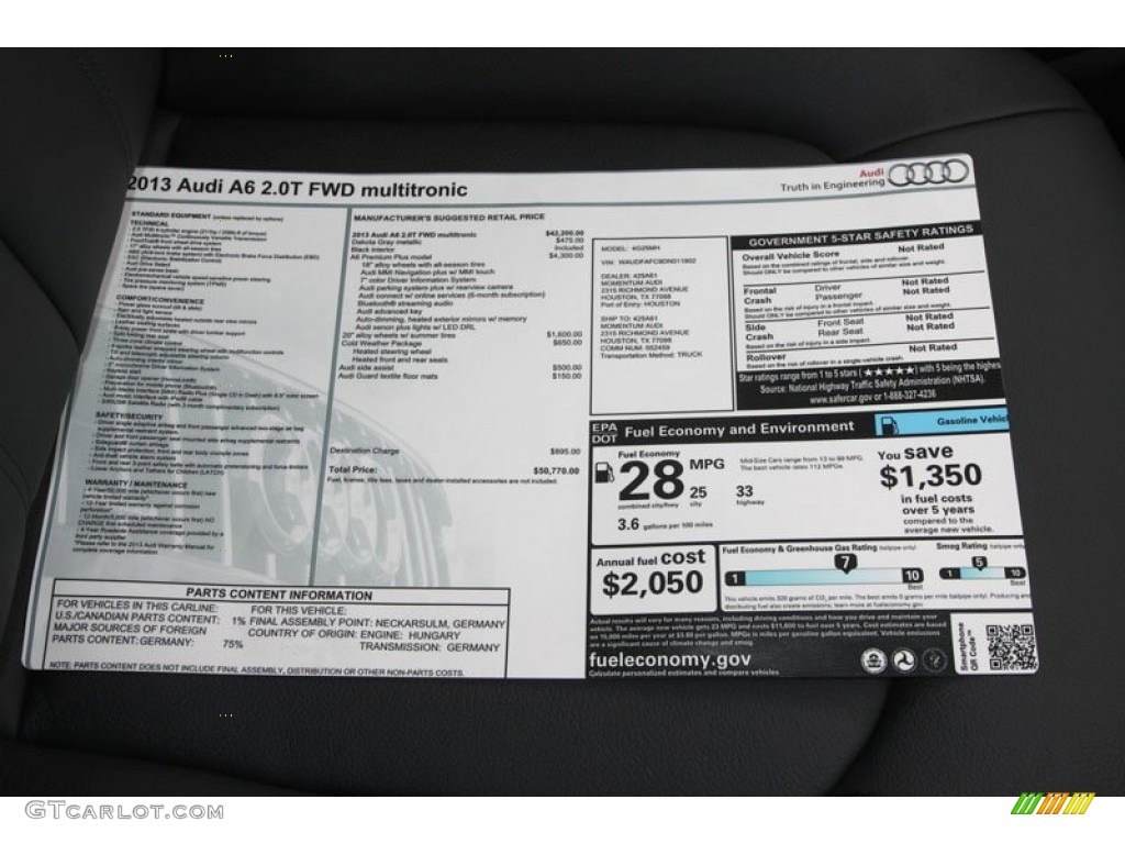 2013 Audi A6 2.0T Sedan Window Sticker Photo #68377686