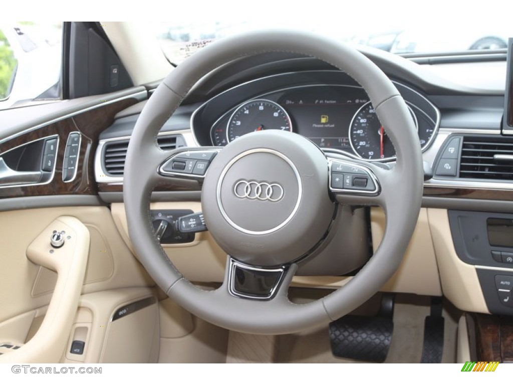 2013 Audi A6 3.0T quattro Sedan Velvet Beige Steering Wheel Photo #68378159
