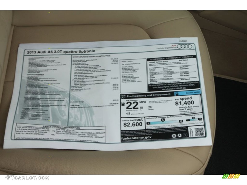 2013 Audi A6 3.0T quattro Sedan Window Sticker Photo #68378268
