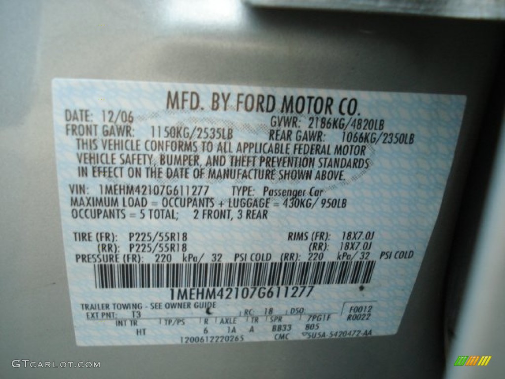 2007 Mercury Montego Premier Parts Photos