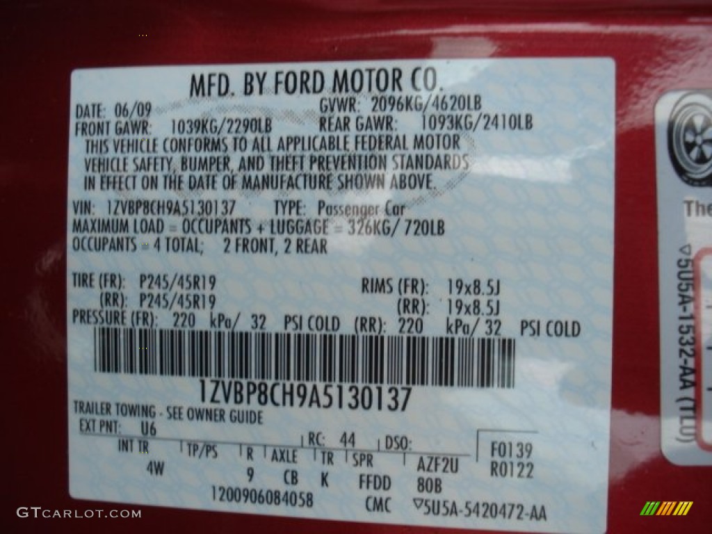 2010 Mustang Color Code U6 for Red Candy Metallic Photo #68380266