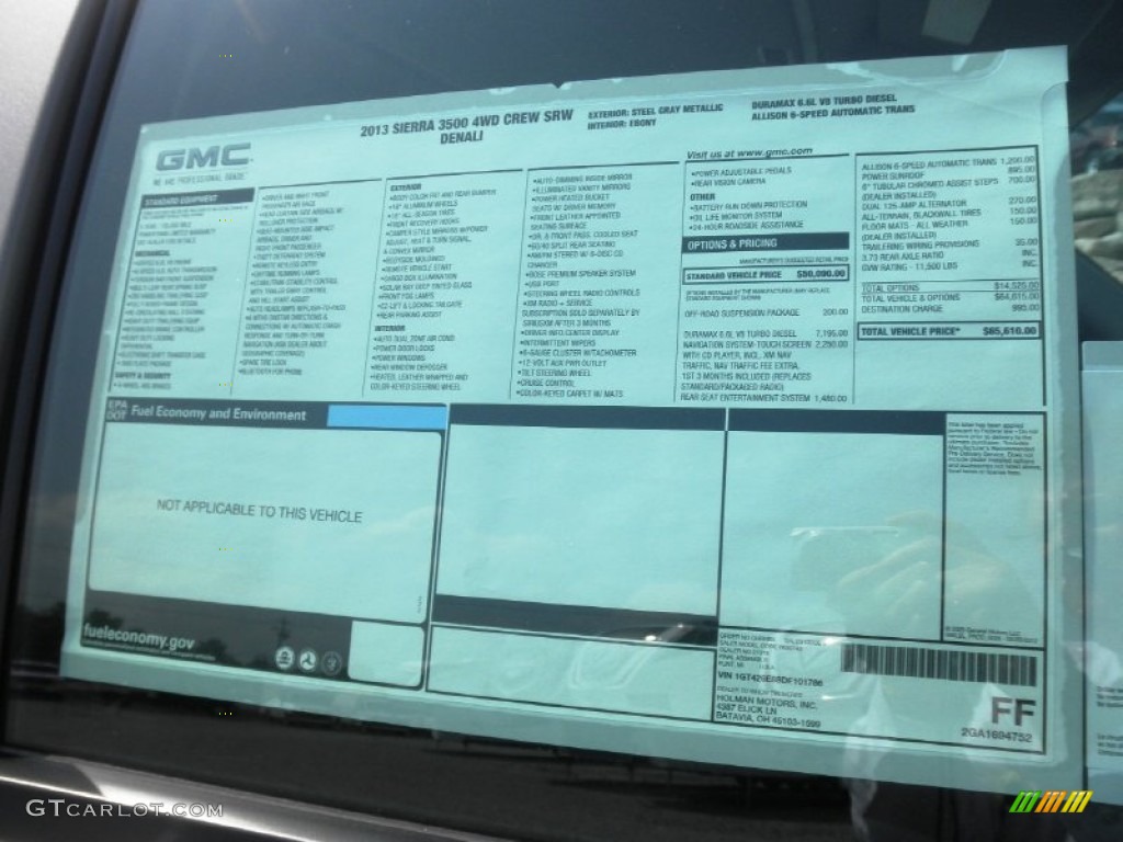 2013 GMC Sierra 3500HD Denali Crew Cab 4x4 Window Sticker Photo #68386700