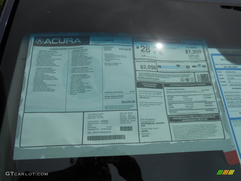 2013 Acura ILX 2.0L Premium Window Sticker Photos